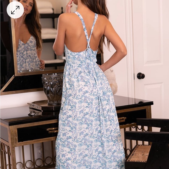 Lulus my love story white floral print tie-back maxi dress size L - Picture 7 of 10